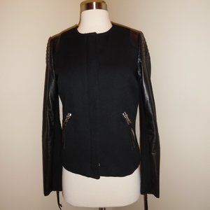REBECCA TAYLOR Moto Biker Quilted Twill Casual Leather Zip Black Jacket 6 Medium
